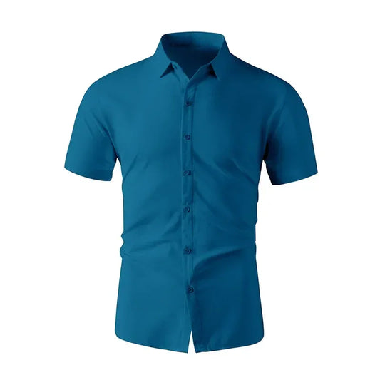 Business Casual Solid Color Short Sleeved Shirt - Palm and Thread
