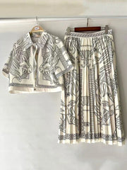 retro geometric print lapel shirt +SKIRT two-piece set - Palm and Thread