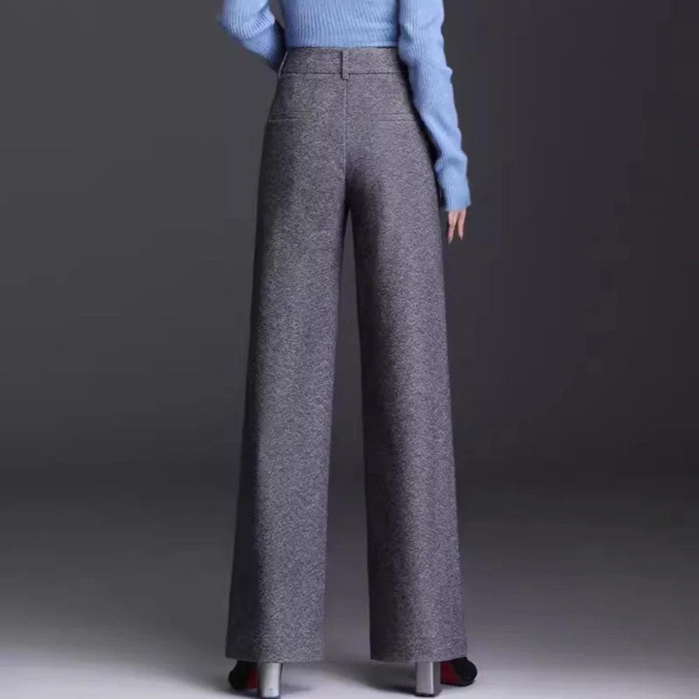 Woolen Wide Leg Casual Pants Oversize High Waisted Straight Leg - Palm and Thread