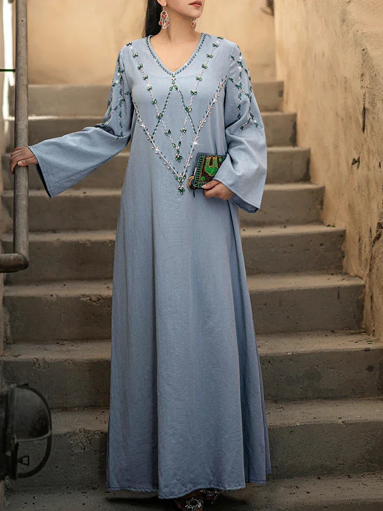 Luxury Long Sleeve Appliques Abaya - Palm and Thread