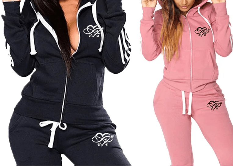 Fashion Heart Print Jogging Hooded Tracksuit Set - Palm and Thread