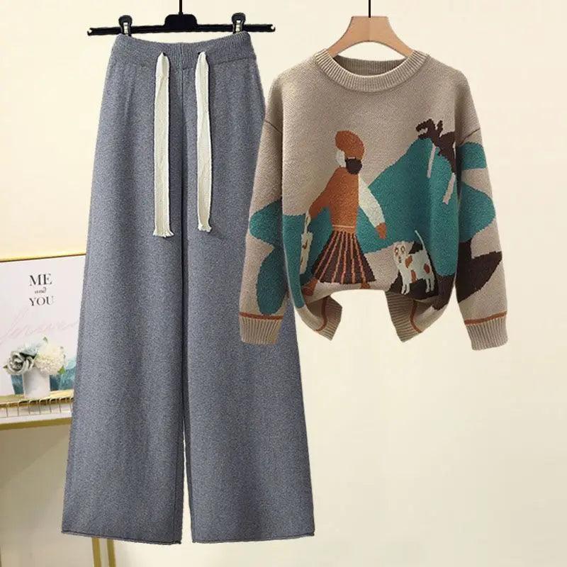 New Western Style Knitted Sweater Loose and Slimming Casual Pants Two Piece Set - Palm and Thread