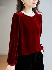 Gold Velvet Top Fold Flounce Pullover Loose T-shirt - Palm and Thread
