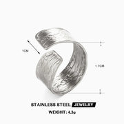 Multiple Styles Stainless Steel Geometric Texture Wide Ring - Palm and Thread