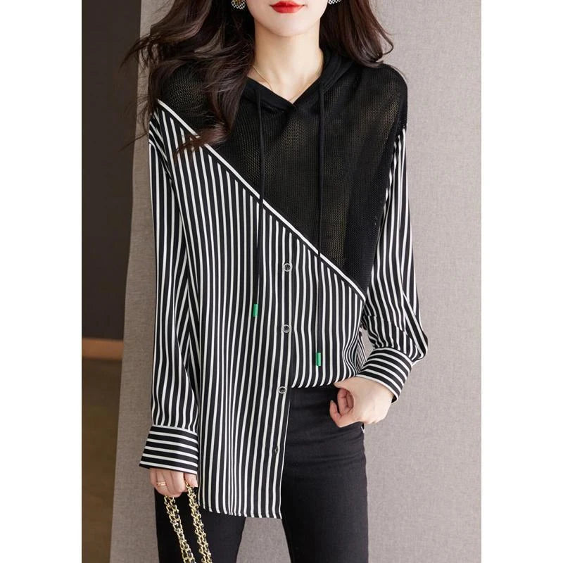 Fashion Striped Patchwork Hooded Shirt Top - Palm and Thread