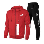 Print Zipper Hooded Jacket Coat+Slim Sweatpants Set