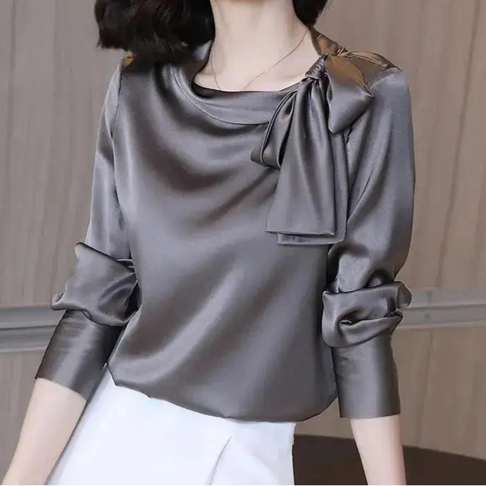 Satin Elegant Chic Bow Lace Up Blouse - Palm and Thread