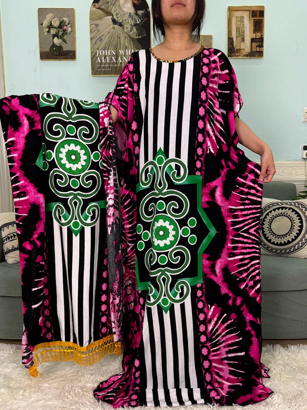 Printed Cotton Soft Loose Fit Femme Robe Abaya - Palm and Thread