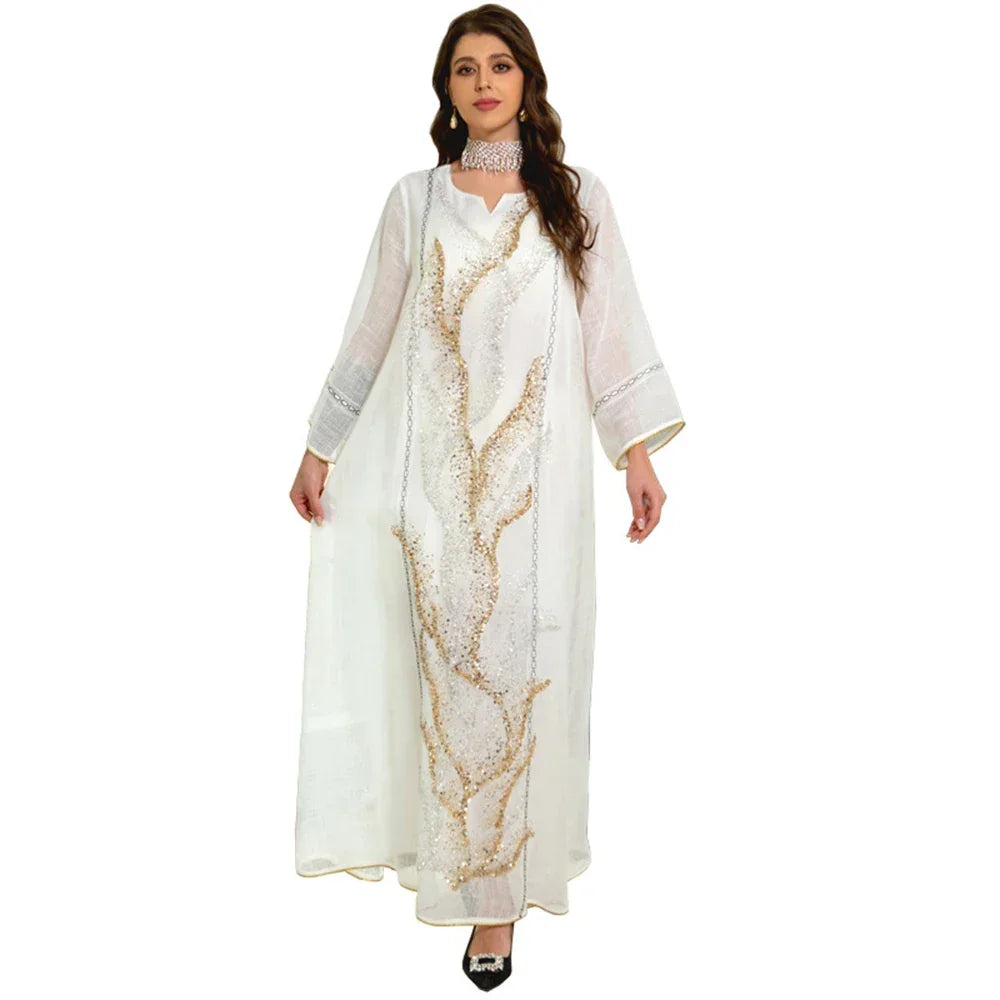 Mesh Bead Embroidered Abaya - Palm and Thread