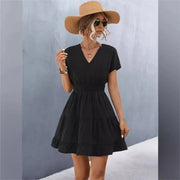 Elegant V-Neck Ruffle A-Line Dress
