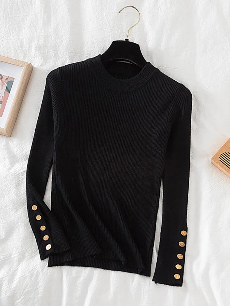 Thick sweater pullovers button o-neck chic top - Palm and Thread