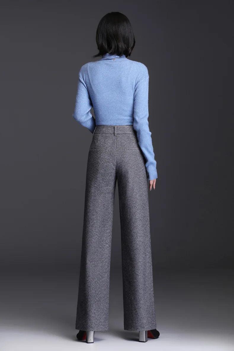 Woolen Wide Leg Casual Pants Oversize High Waisted Straight Leg - Palm and Thread