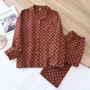 Long-sleeved trousers two-piece cotton crepe flower leaves Pajama set - Palm and Thread