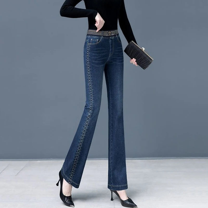 Flare Denim Casual Embroidered Slim Pant - Palm and Thread