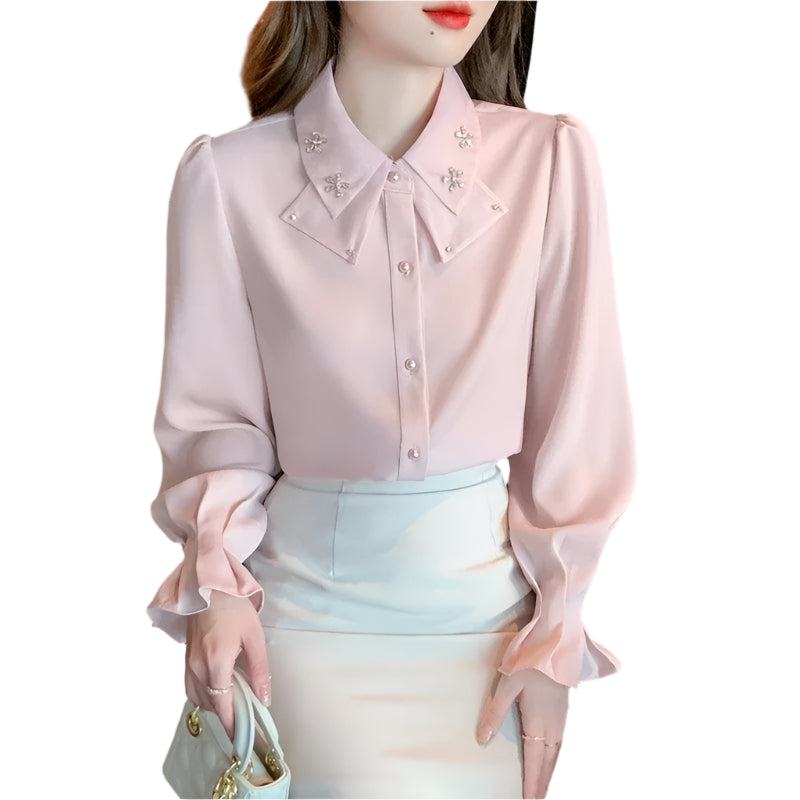 Elegant Long Sleeve Chiffon Blouse - Palm and Thread