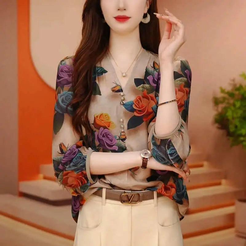 Floral Print Elegant Blouse - Palm and Thread