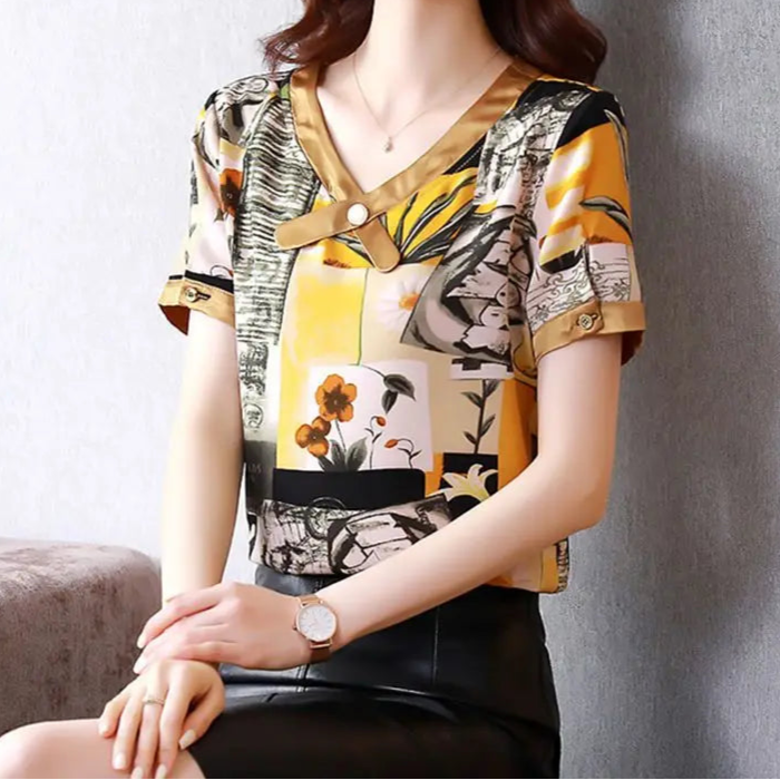 Print Elegant Chic Beaded Blouse - Palm and Thread