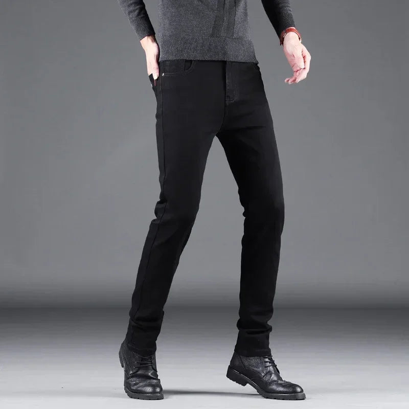 Pure Black Slim Jeans Elastic Straight Pant - Palm and Thread