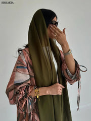 Floral Fashion Draw String Sleeve Abaya - Palm and Thread