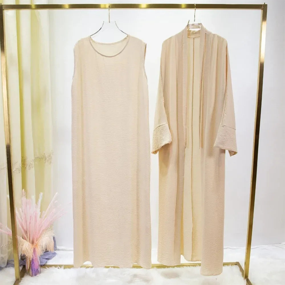 Abaya Two Pieces Women Out Abaya Loose Cardigan Coat Sleeveless Inner - Palm and Thread