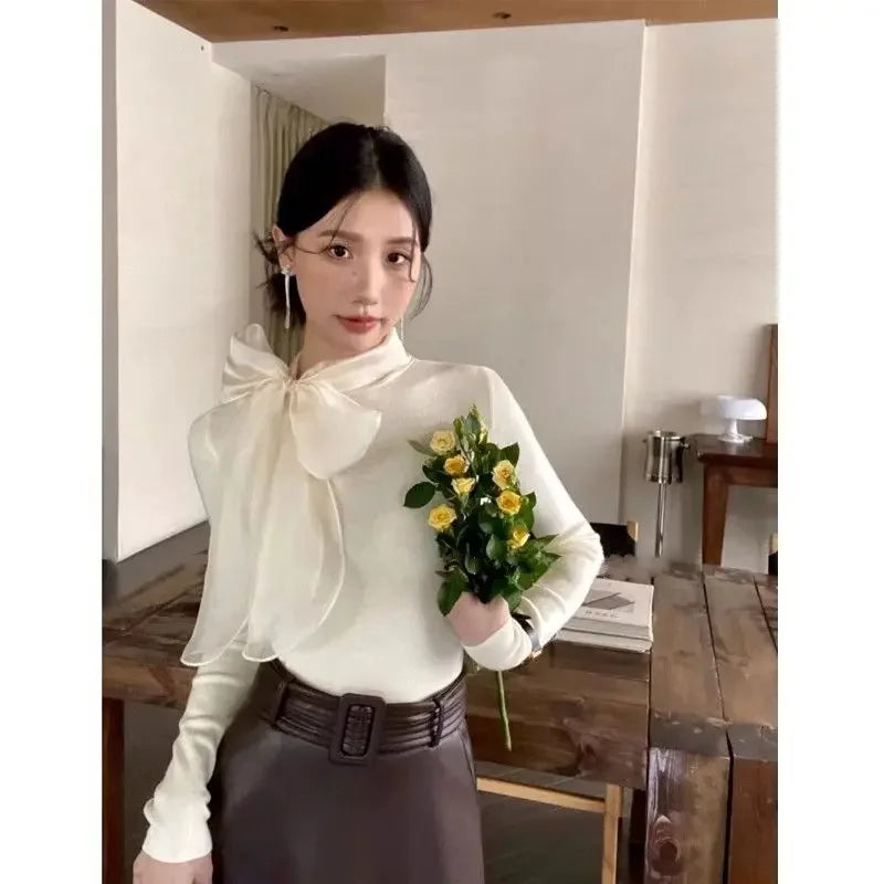 Temperament Bow Tie Long Sleeve Knitted Top - Palm and Thread