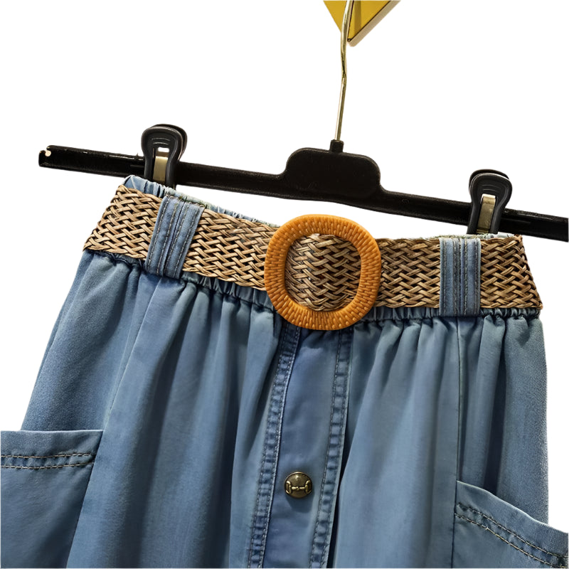 Denim Slim Button Split Long Skirt - Palm and Thread