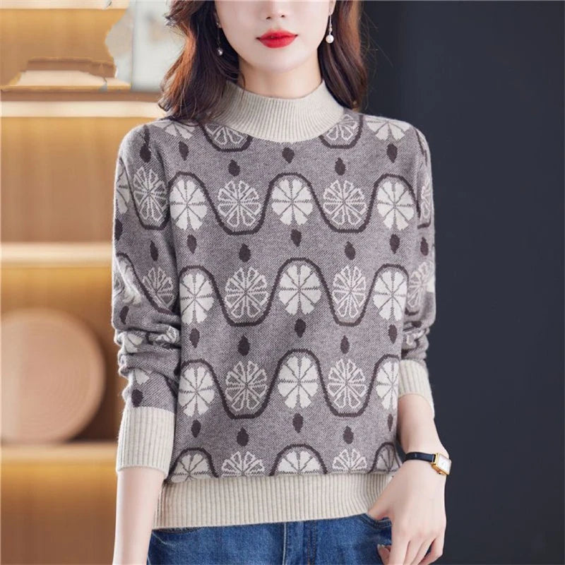 Vintage Fashion Jacquard Knitted Sweater Top - Palm and Thread