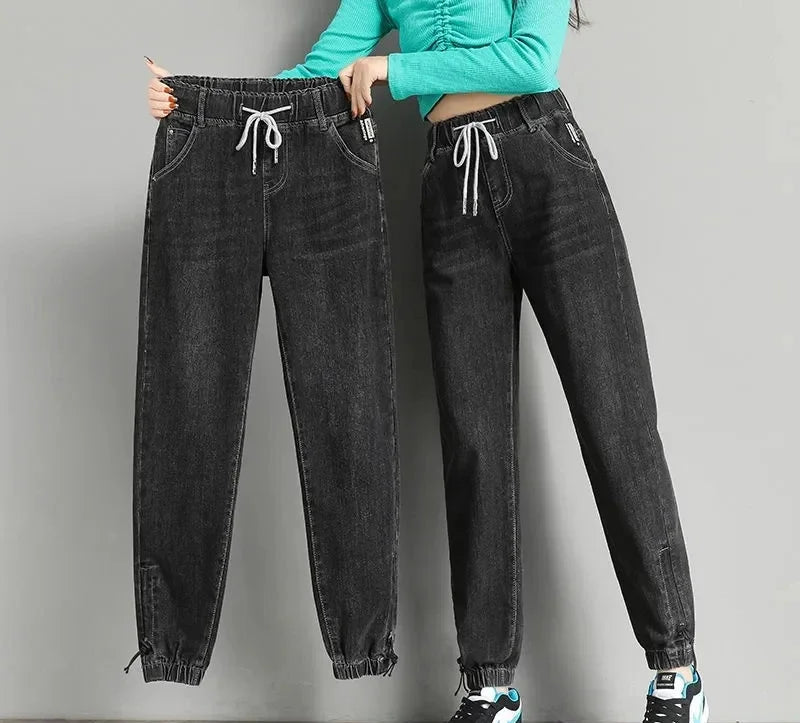 Drawstring Elastic Waist Casual Jeans Pant - Palm and Thread