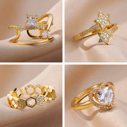 Stainless Steel Gold Color Love Heart finger Ring - Palm and Thread
