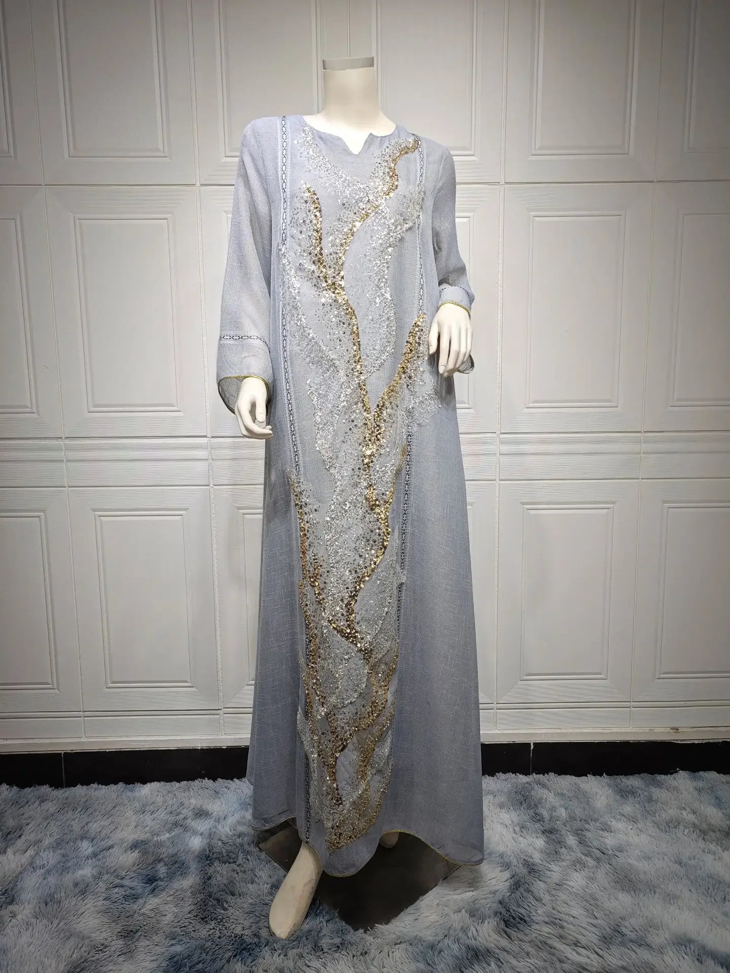 Luxury Robe Kaftan Mesh Beaded Embroidered Dress Abaya - Palm and Thread
