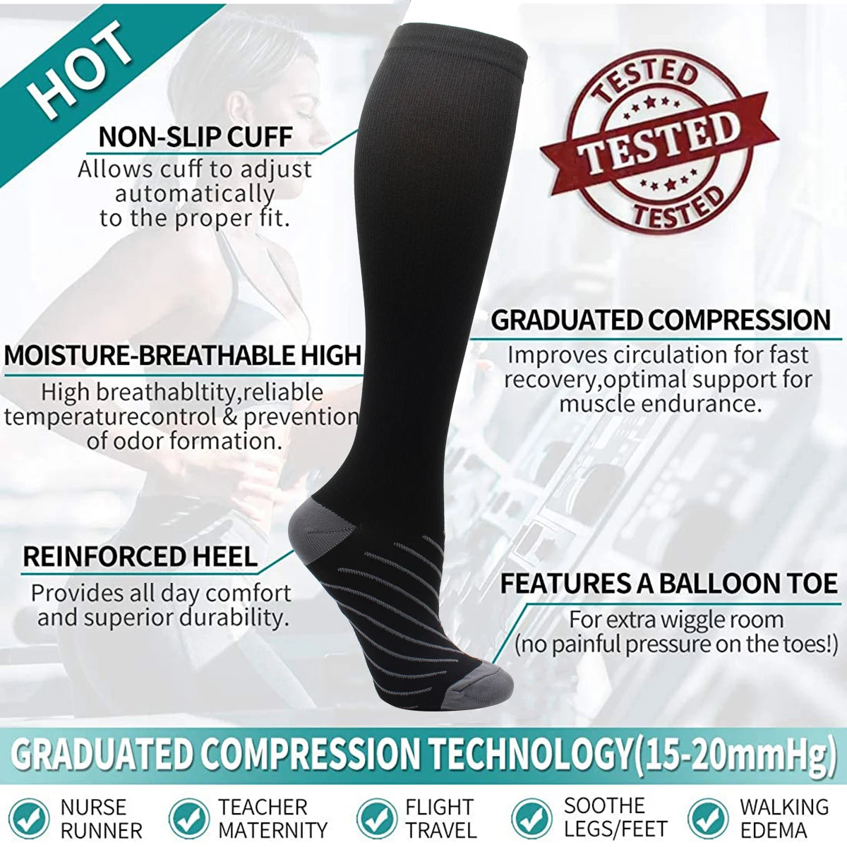 Copper Black Compression Socks Anti-Fatigue - Palm and Thread