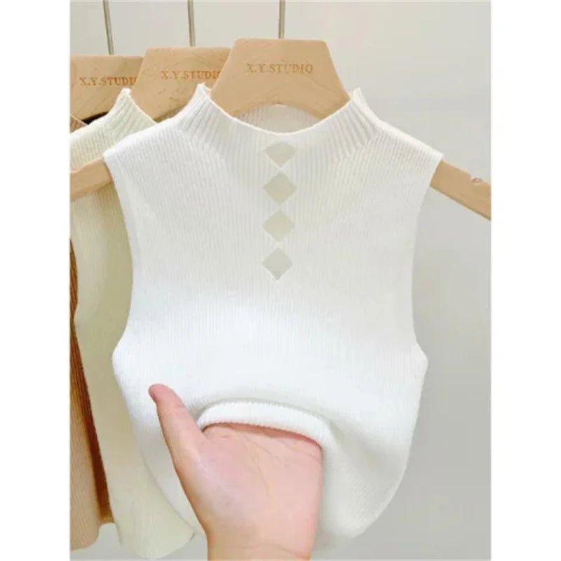 Half High Collar Hollow Solid Basic Tank Top - Palm and Thread