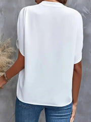 Elegant Blouse New V-neck Short Sleeve Solid Color Loose Shirt - Palm and Thread