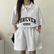 Cotton Ease Zip-Up Polo Shorts Set