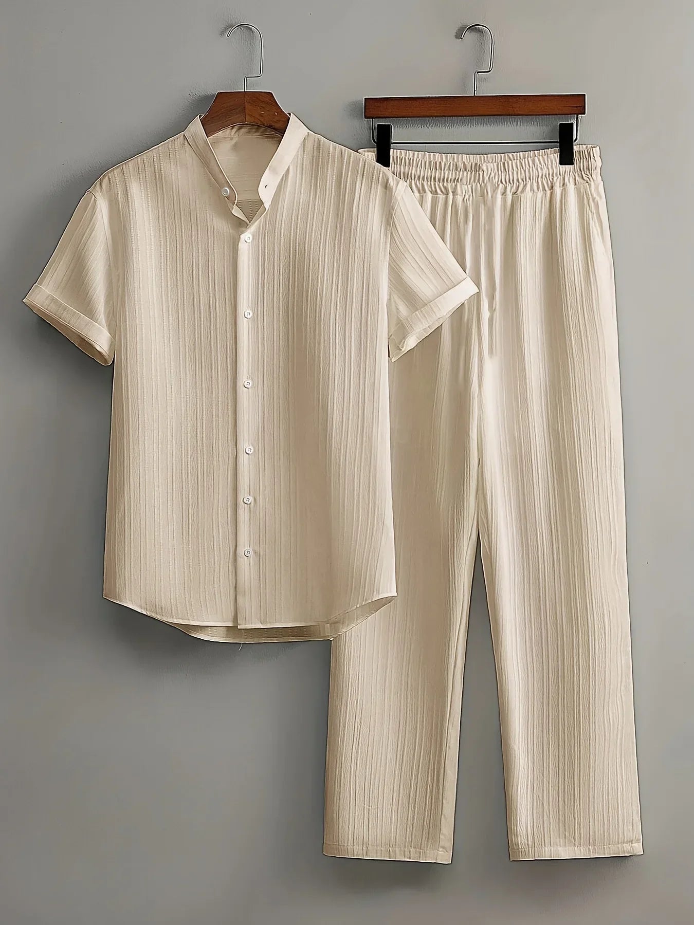Textured Button Down Shirt and Drawstring Pant Outfit - Palm and Thread
