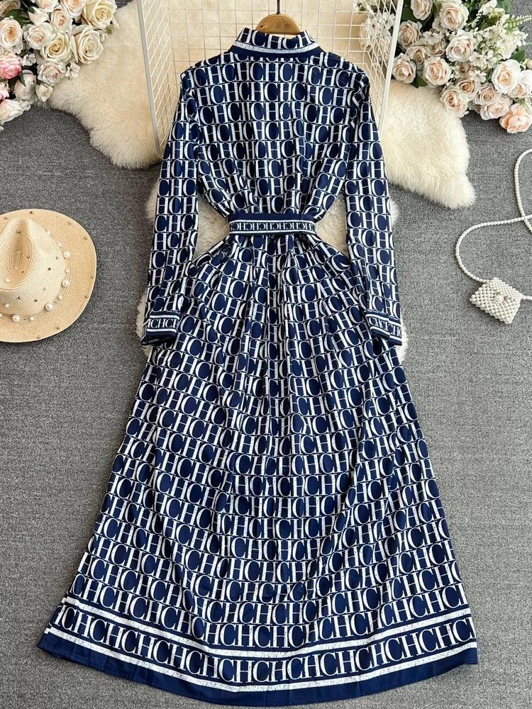 Turn-down Collar Slimming Printed Dress - Palm and Thread