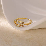 Zircon Heart Stainless Steel Gold Color Geometric Open Finger Ring - Palm and Thread
