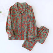 Long-sleeved trousers two-piece cotton crepe flower leaves Pajama set - Palm and Thread