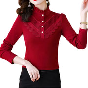 Elegant Ruffle Lace Slim Long Sleeve T-Shirt - Palm and Thread