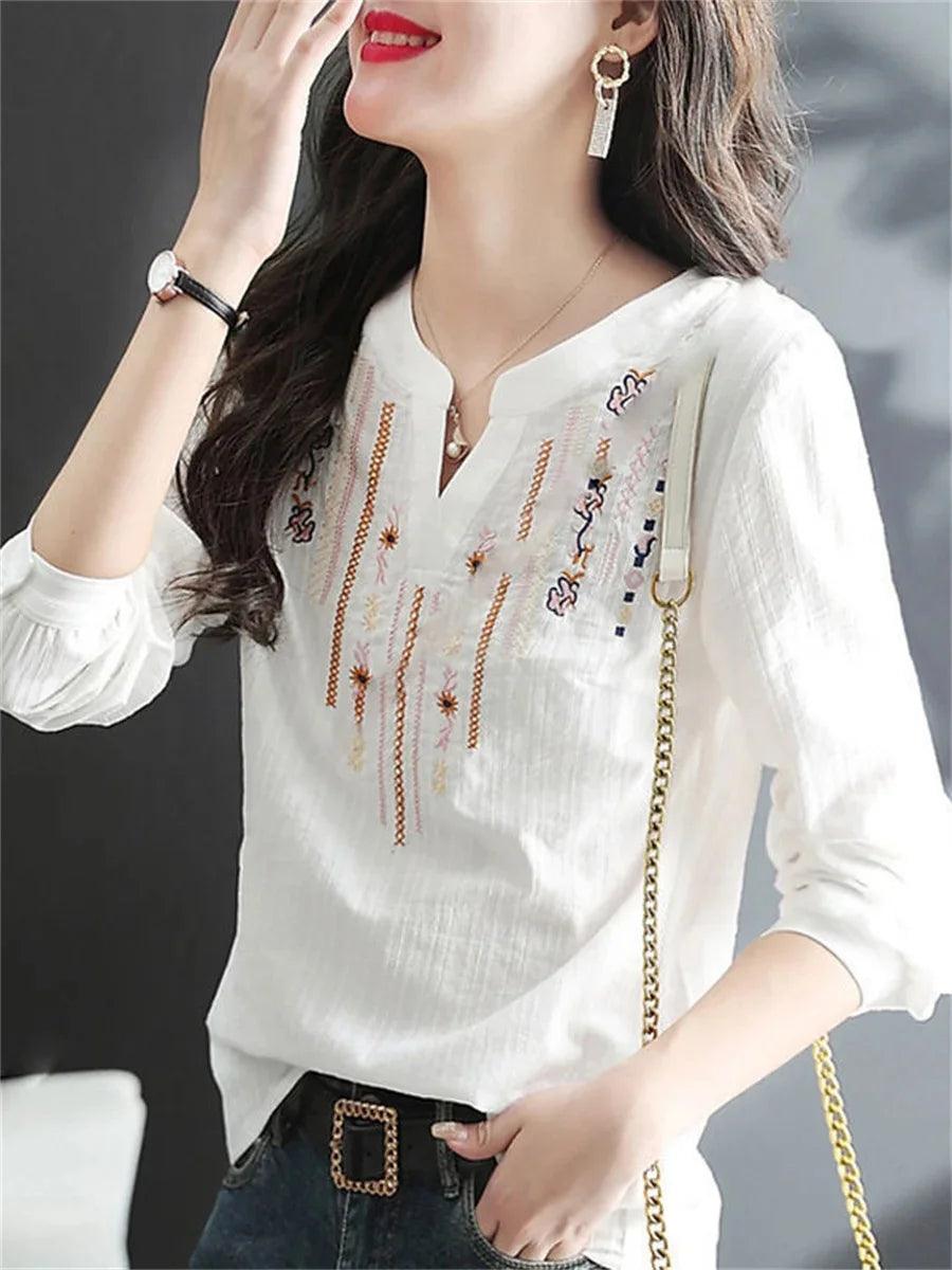 White Blouse Top Lady Casual - Palm and Thread