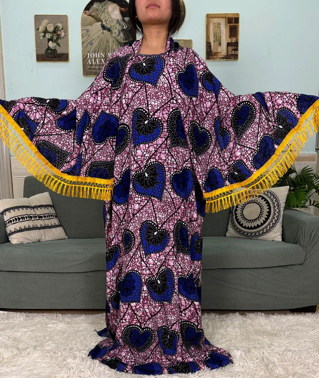 Printed Cotton Soft Loose Fit Femme Robe Abaya - Palm and Thread
