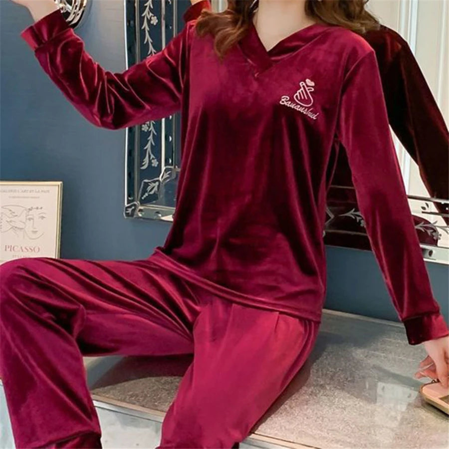 Velvet Loose Long Sleeve Pajama - Palm and Thread