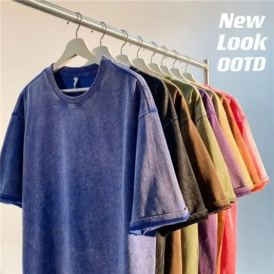 Style Retro Solid Color Short Sleeved T-shirt - Palm and Thread