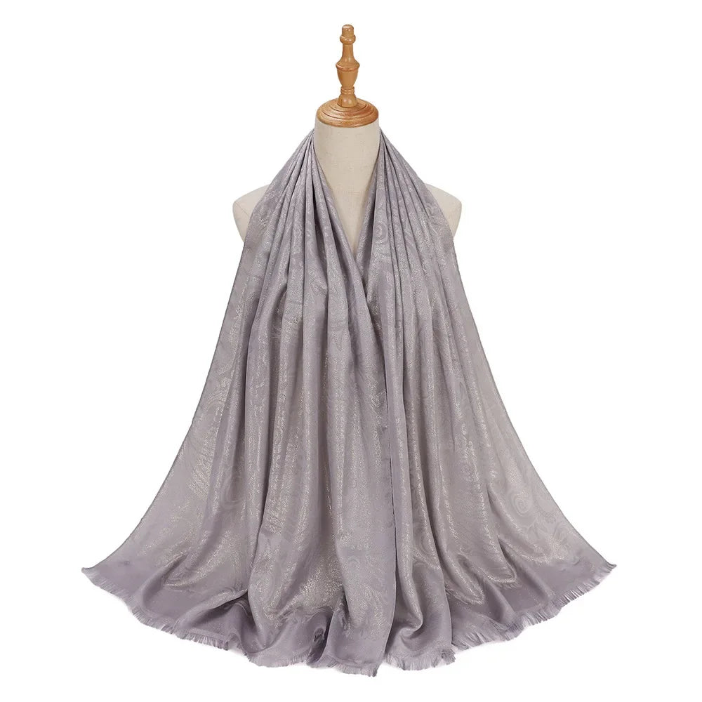 New Jacquard Satin Silk Hijab Scarf - Palm and Thread