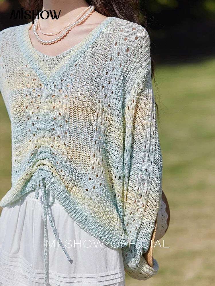 Knitted Sweater Long Sleeve Drawstring Top - Palm and Thread