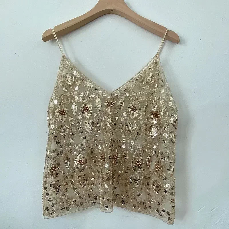 Sequin Bead Sling Slim Fit Straight Tank Top - Palm and Thread