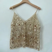 Sequin Bead Sling Slim Fit Straight Tank Top - Palm and Thread