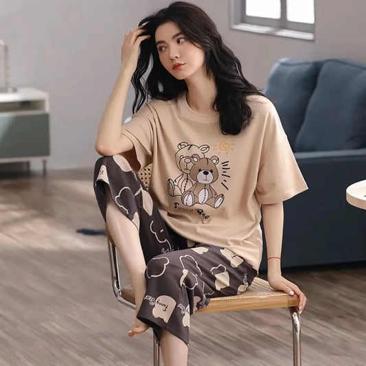 New Homewear Set of Short-Sleeved Pajamas - Palm and Thread