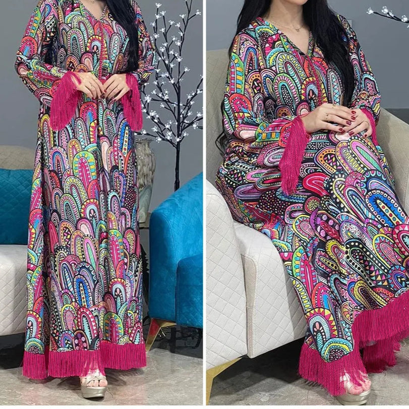 Modest Vintage Floral Print Abaya Dress - Palm and Thread