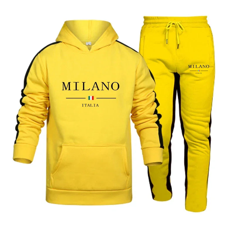 Tracksuit Print Casual Hooded Sweatshirt 2 Piece Set